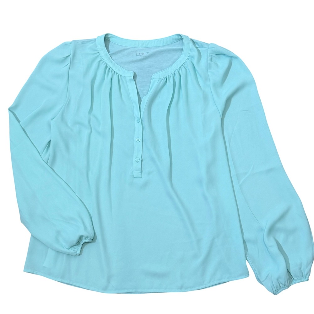 LOFT Lightweight Office Business Elegant Mint Green Blouse (M) Semi Sheer Shirt